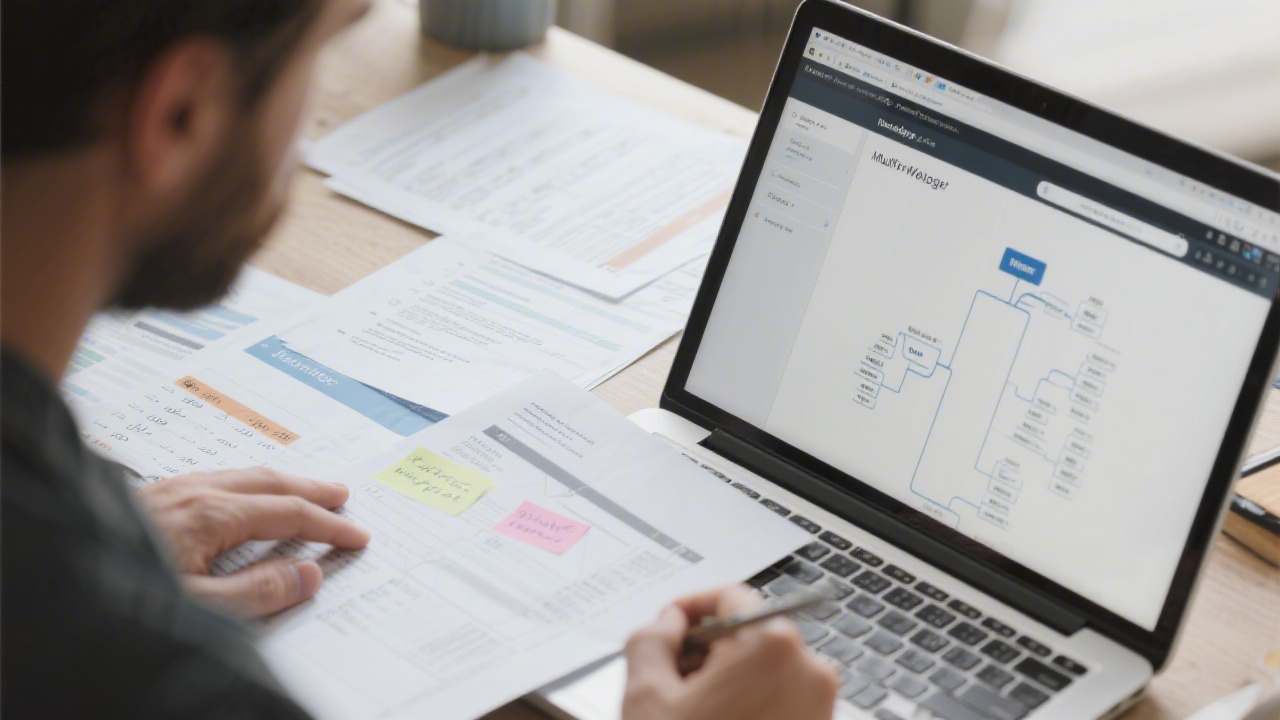 Portfolio page on a laptop showing a grid of responsive website thumbnails, each labeled with project objectives and client-style outcomes.